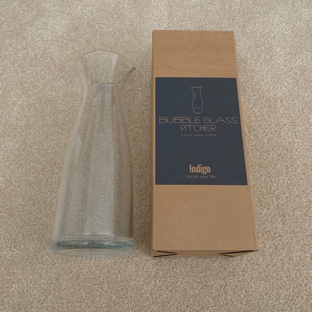 Indigo Bubble Glass Pitcher